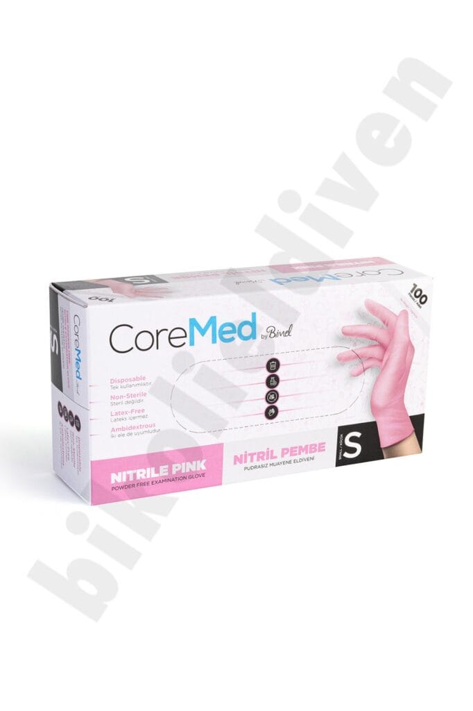 CoreMed Pembe Nitril Pudrasız Muayene Eldiveni - Toptan 100x20